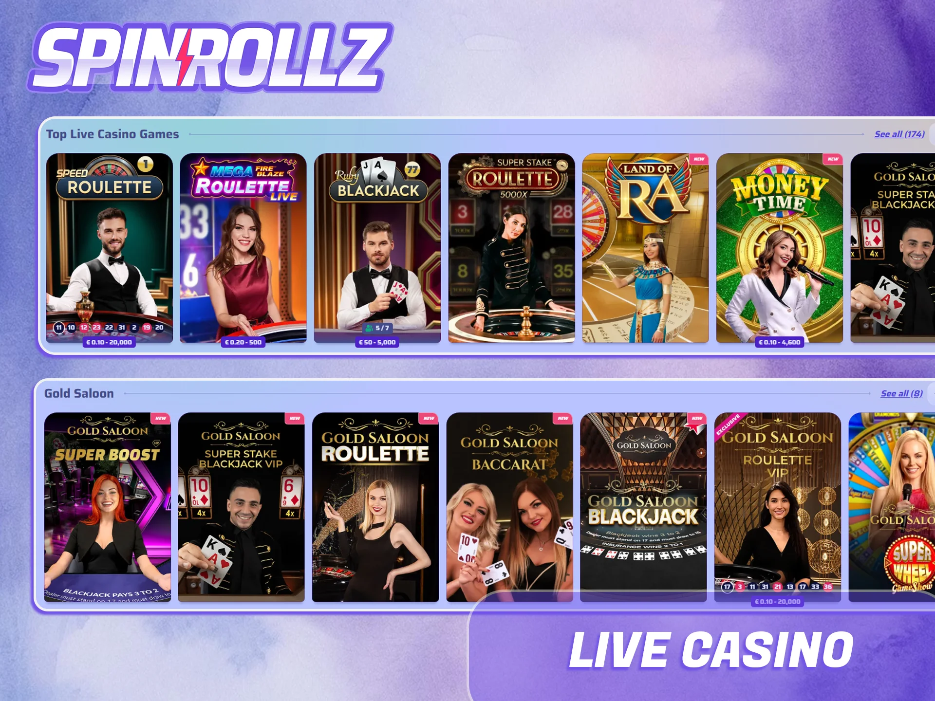 Disfruta del casino en vivo en el sitio web de Spinrollz.