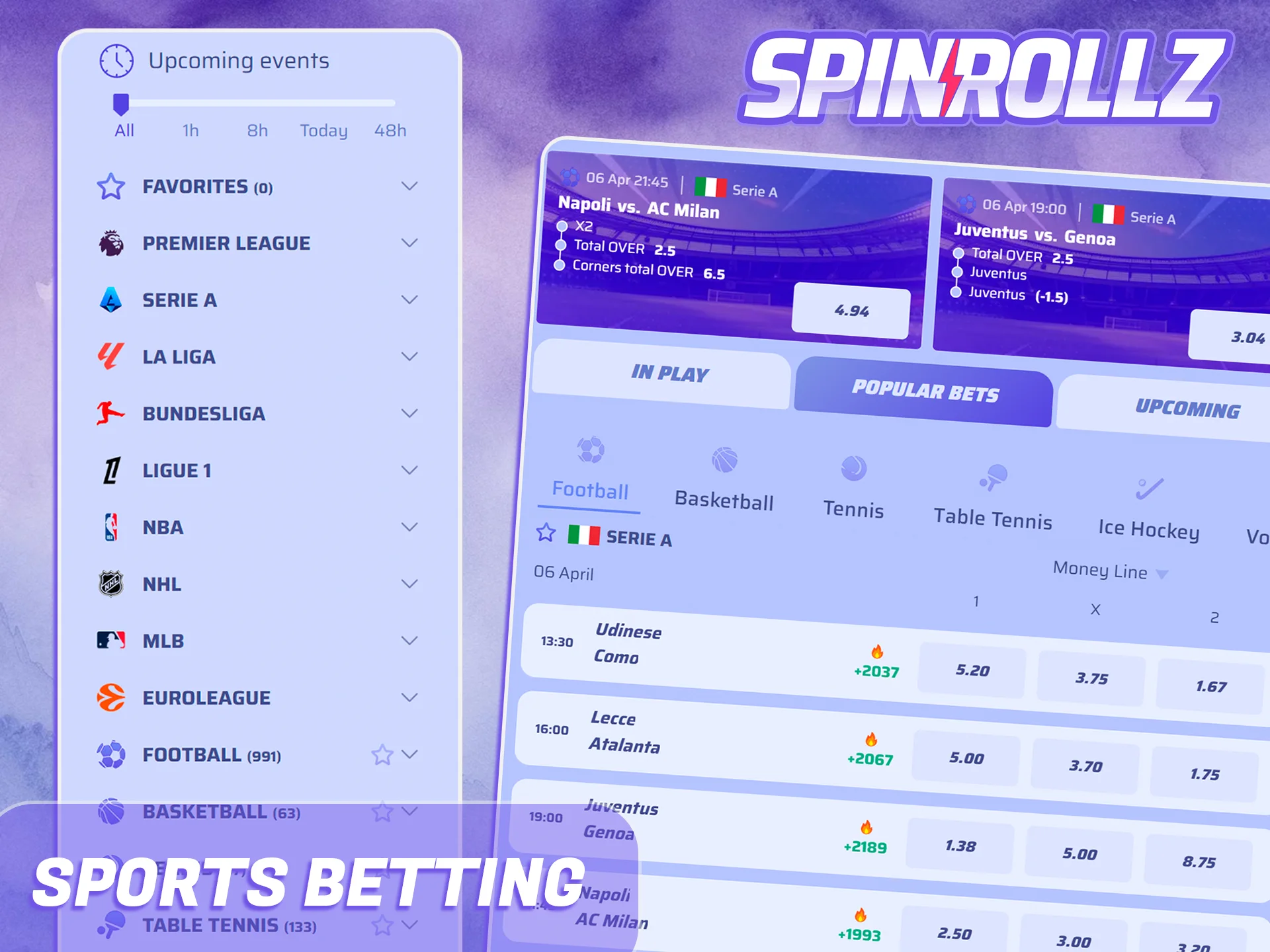 Apuesta en deportes en el sitio web de Spinrollz.